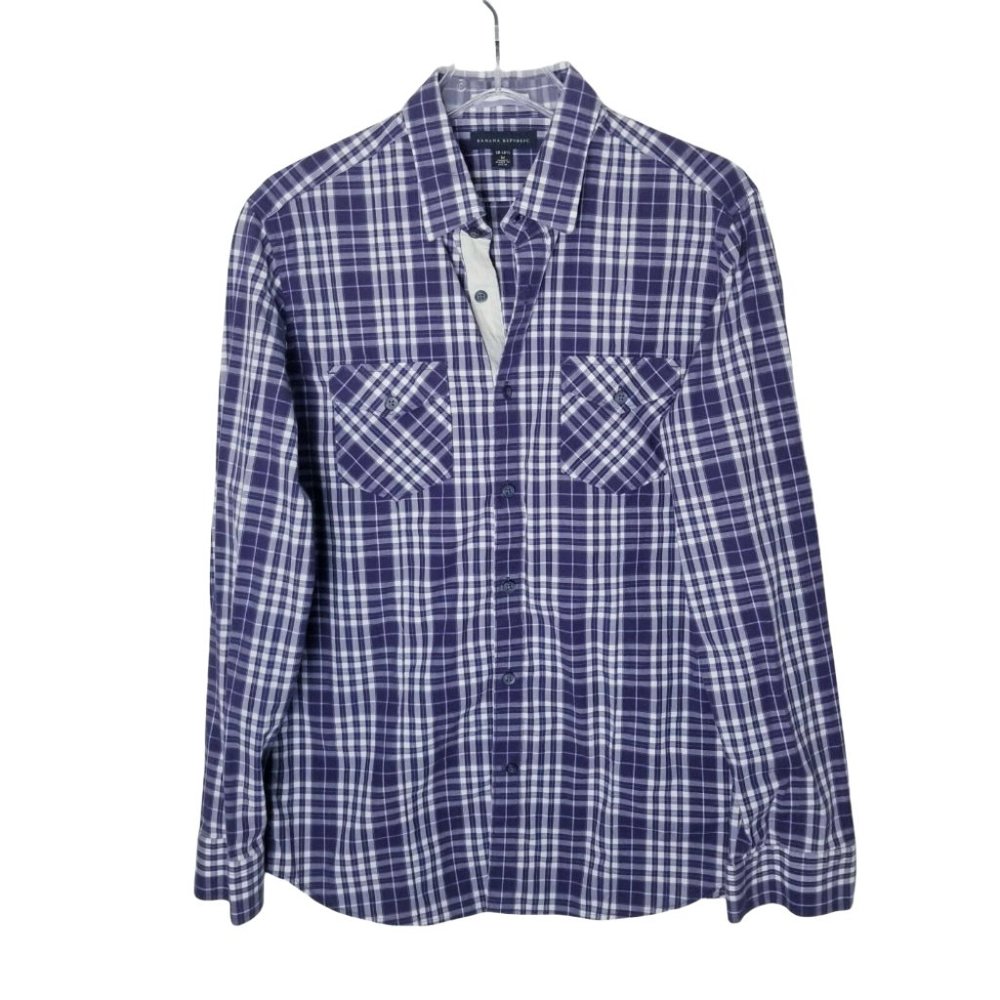 Banana Republic Plaid Button Shirt Men Size 15-15.5 Medium Long Sleeve